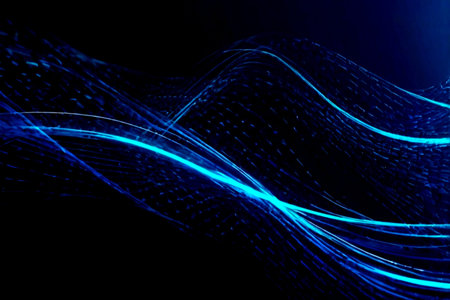 abstract blue background with smooth lines and bokeh - technology background