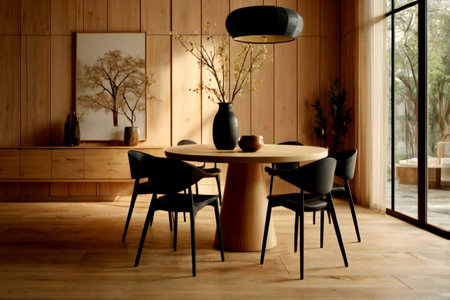 interior of modern dining room in japanese style. 3d rendering