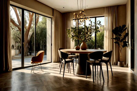 Interior of a modern dining room in a luxury house. Nobody insideの写真素材