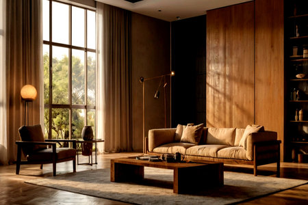 Luxury living room interior with sofa, armchair and coffee table