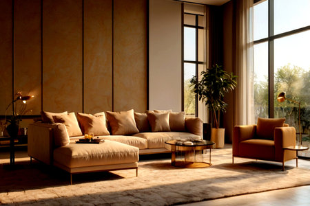 modern bright interiors living room 3D rendering illustration computer generated image