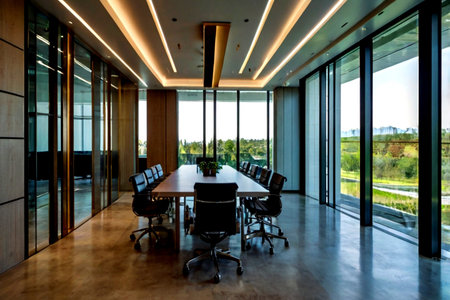 Interior of a modern conference room with glass walls. Nobody insideの写真素材