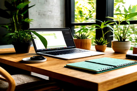 Laptop Computer Laptop Notebook Notebook Plant Working Place Concept