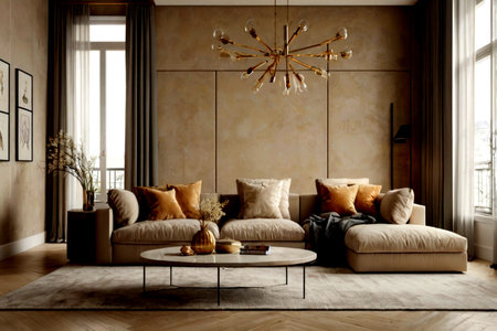 Modern interior design. 3d render illustration. Living room with sofa