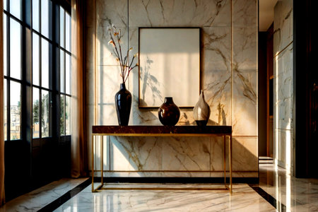 Luxury interior design of living room with marble wall and decorの写真素材