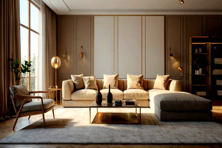 Luxury living room interior in classic style. 3d render