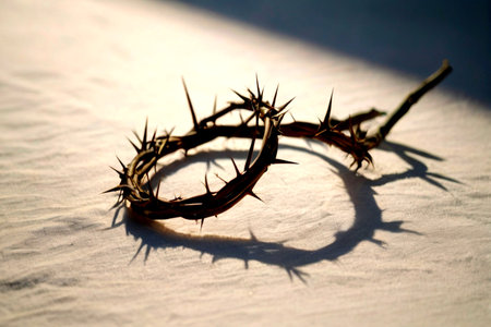 Crown of thorns on a white background. The concept of Christian faith.の写真素材