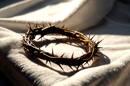 Crown of thorns on a white background. Christian symbol.の写真素材