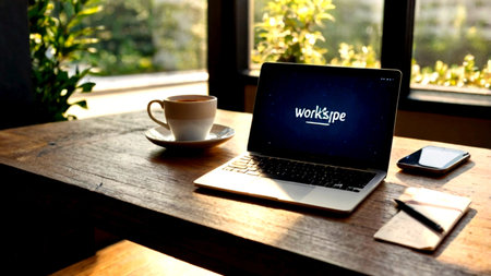 Laptop computer displaying logo of WELCOME, an online shopping service based in Seattle, Washington