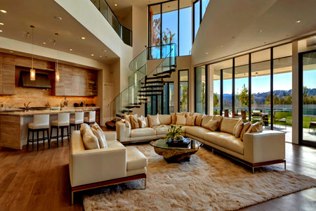 Luxury living room with a nice view of the lake.
