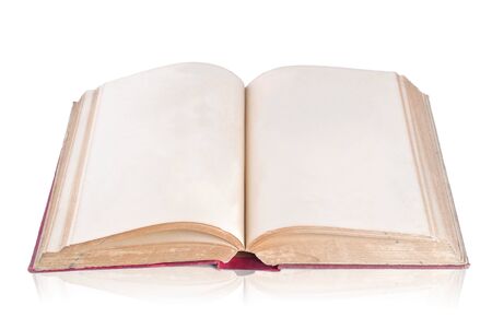 opened book with blank page isolated on white backgroundの写真素材