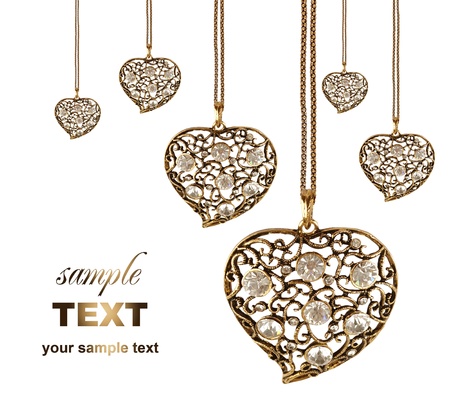 jewelry of love hearts design  With copy space isolated on white backgroundの写真素材