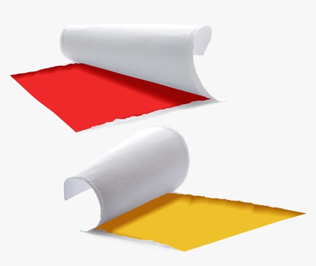 collection of white paper curl outside red and orange colorの写真素材