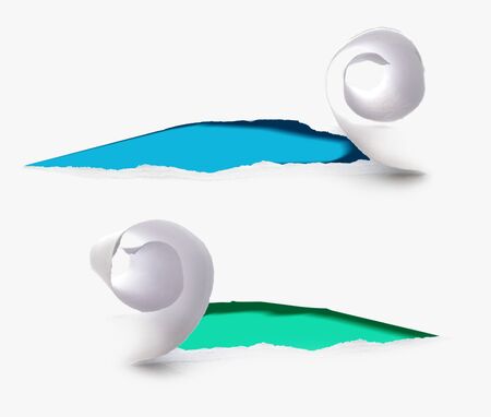 collection of white paper curl outside blue and green colorの写真素材