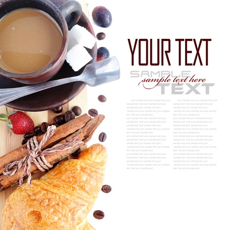 Coffee Break Menu ( With bread, fruit, sample text )の写真素材