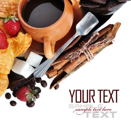 Coffee Break Menu ( With bread, fruit, sample text )の写真素材