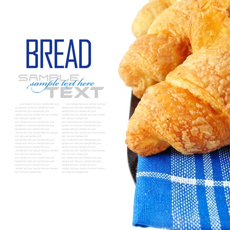 fresh breads with sample text isolated on white backgroundの写真素材