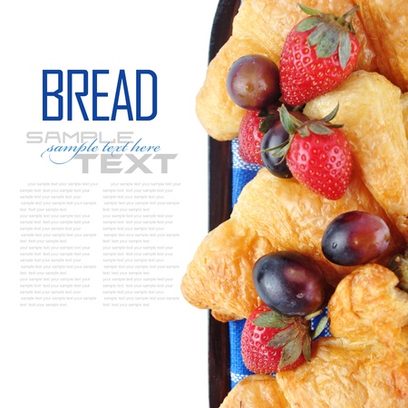 fresh breads with sample text isolated on white backgroundの写真素材
