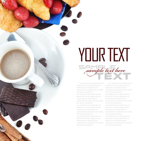Coffee Break Menu ( With bread, fruit, sample text )の写真素材