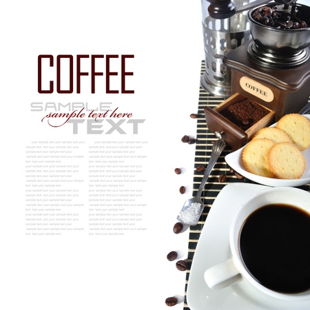 Coffee Break Menu   With coffee ingredient, coffee grinder   sample text  の写真素材