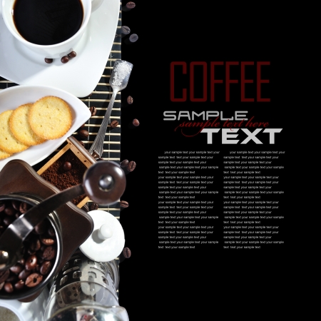 Coffee Break Menu ( With coffee ingredient, coffee grinder sample text )の写真素材