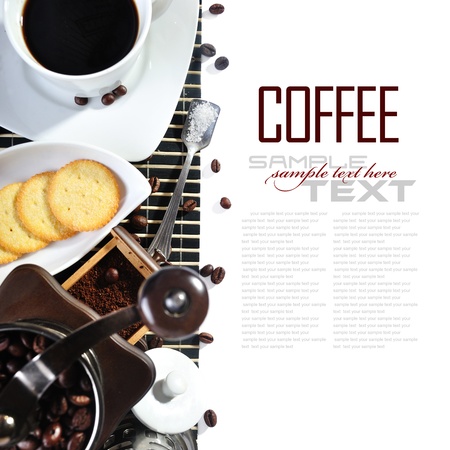 Coffee Break Menu ( With coffee ingredient, coffee grinder sample text )の写真素材