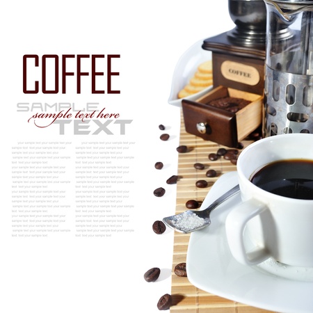 Coffee Break Menu ( With coffee ingredient, coffee grinder sample text )の写真素材
