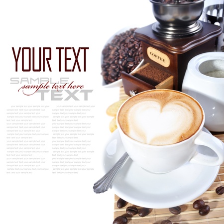 Coffee Break Menu ( With coffee ingredient, coffee grinder sample text )の写真素材