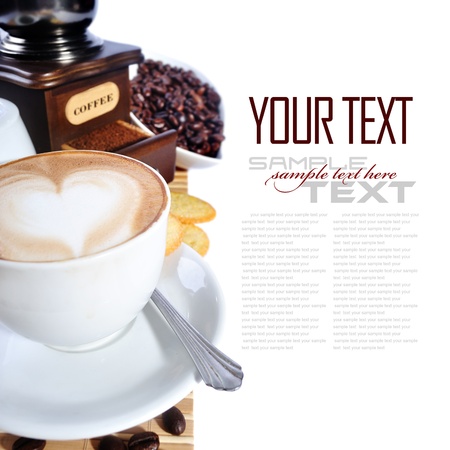 Coffee Break Menu ( With coffee ingredient, coffee grinder sample text )の写真素材