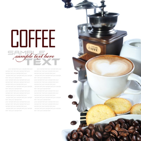 Coffee Break Menu ( With coffee ingredient, coffee grinder sample text )の写真素材
