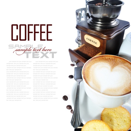 Coffee Break Menu ( With coffee ingredient, coffee grinder sample text )の写真素材