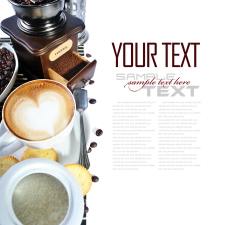 Coffee Break Menu   With coffee ingredient, coffee grinder   sample text  の写真素材