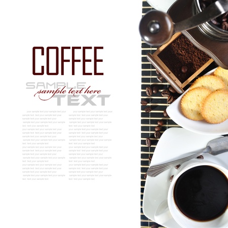 Coffee Break Menu   With coffee ingredient, coffee grinder   sample text  の写真素材