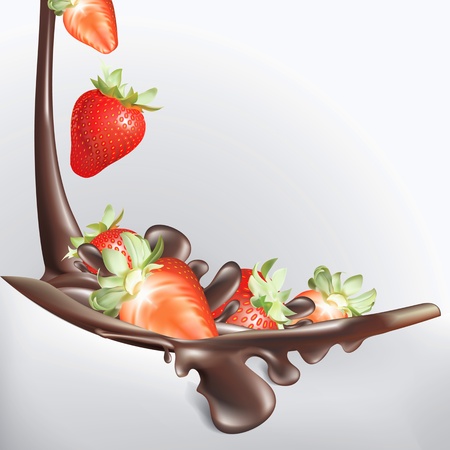 strawberries and chocolate melting fall downのイラスト素材