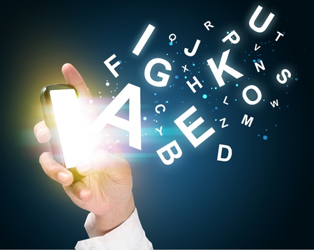 Modern communication technology mobile phone alphabetの写真素材