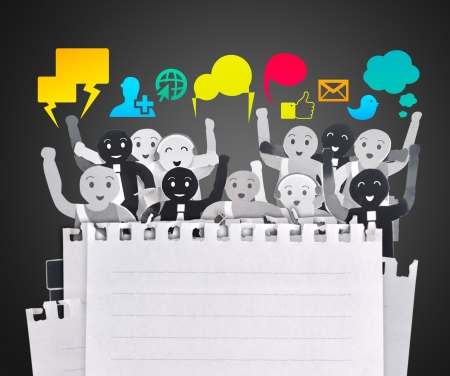 smile human for symbol of social network with blank papers の写真素材