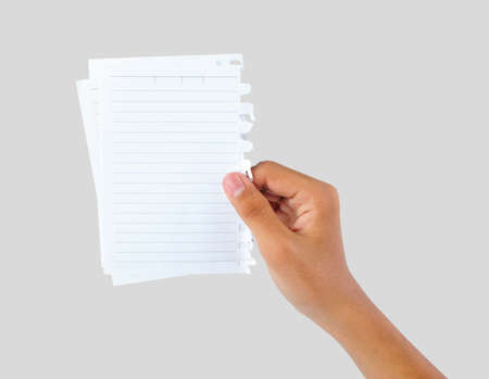 hand holding blank papersの写真素材