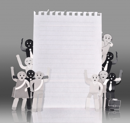 Smiling human for symbol of social network with blank paperの写真素材