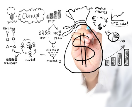Businessman drawing get money with any process の写真素材