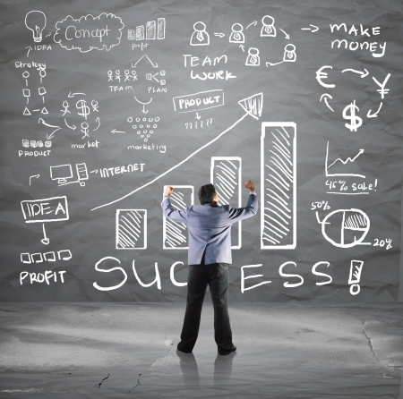 businessman drawing some business concept on a wall の写真素材