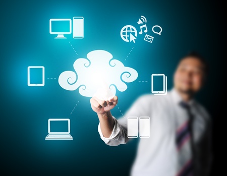 business man touching technology of cloud computingの写真素材