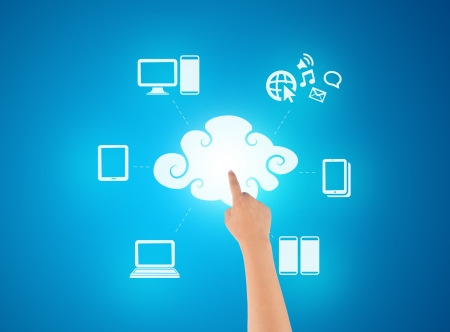 hand touching technology of cloud computing の写真素材