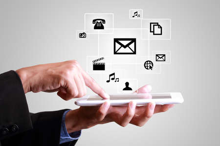 Business hand playing modern digital tablet computer 