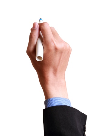 male hand is ready for drawing with black marker の写真素材