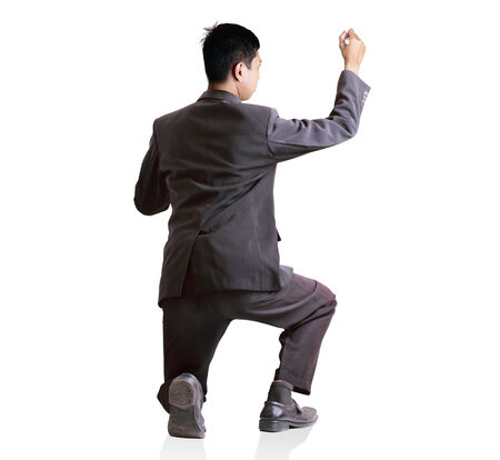 Business man drawing over white の写真素材