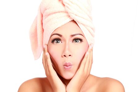 Beauty Girl Portrait  Beautiful Young Woman isolated on White Background Smiling face  Fresh Clean Skinの写真素材