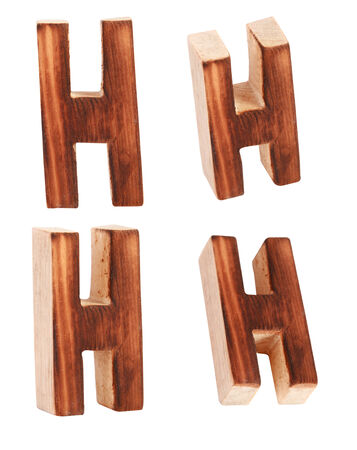 English alphabet H - collage of 4 isolated vintage woodの写真素材