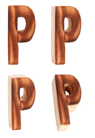 English alphabet  P - collage of 4 isolated vintage woodの写真素材