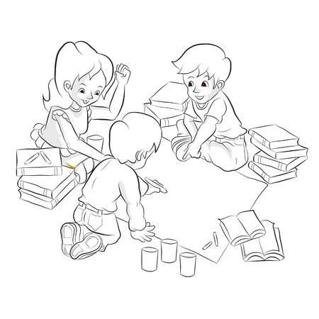 Diligent student doing their homework with mother and father  Cartoon vectorのイラスト素材