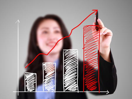 Business woman drawing up trend bar chartの写真素材